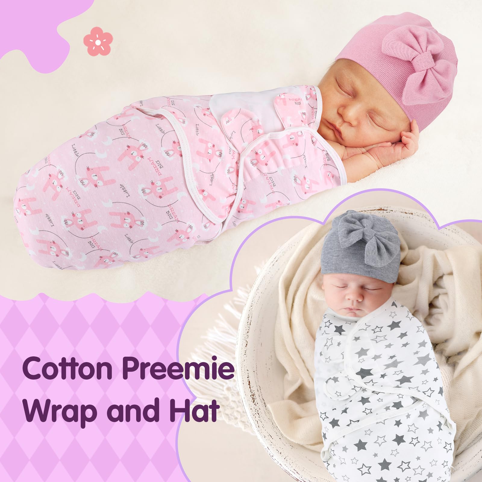 Fanfanwin bow hat set with color-matching swaddles for a complete look