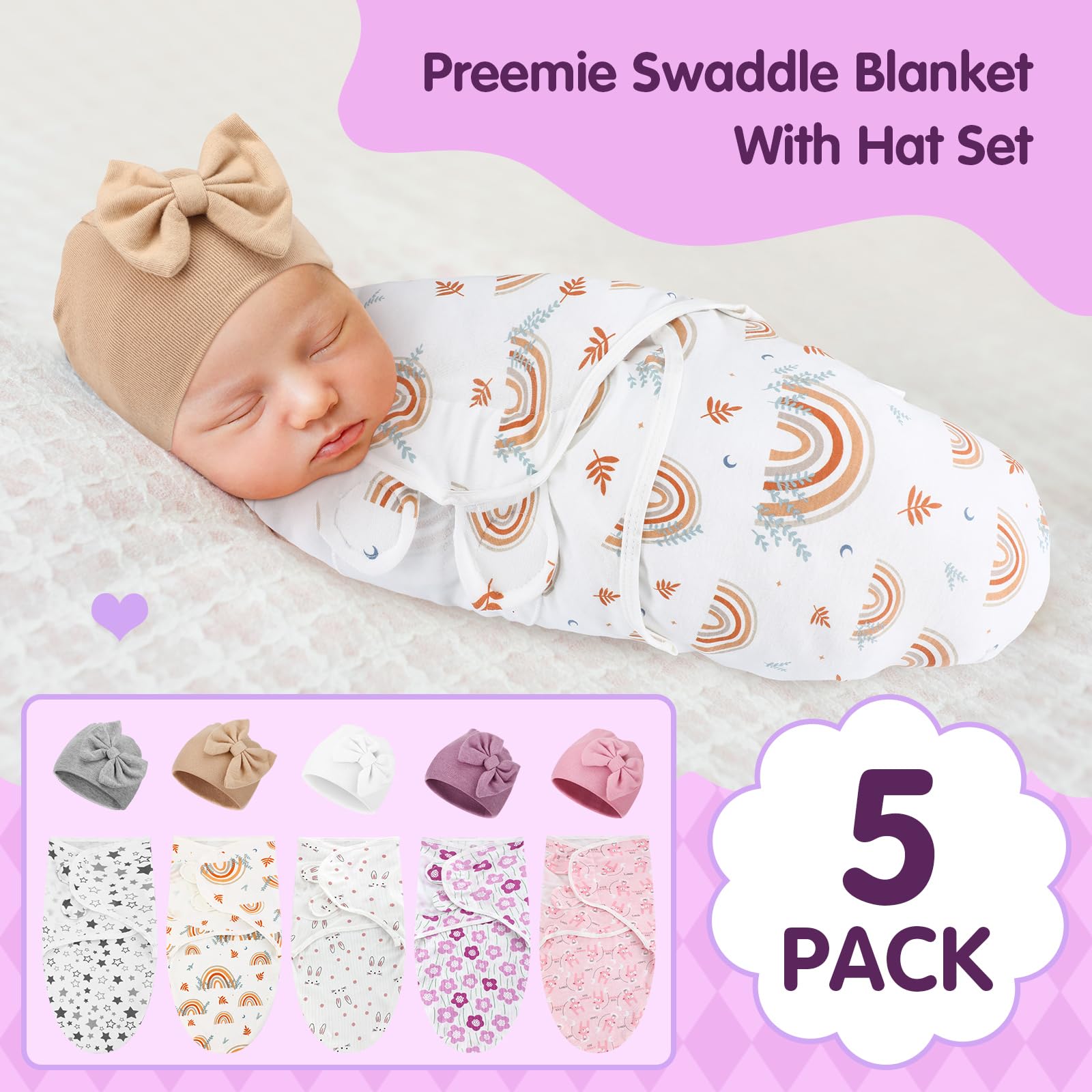 Fanfanwin preemie swaddle leaves pattern providing snug wrapping