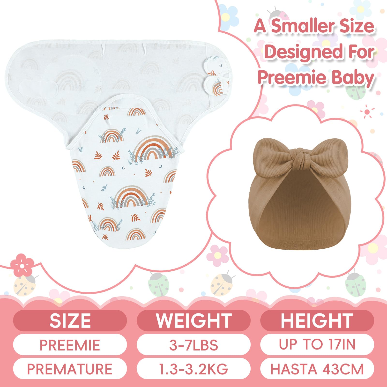 Fanfanwin rabbit ears hat complements the swaddle for a snug fit.