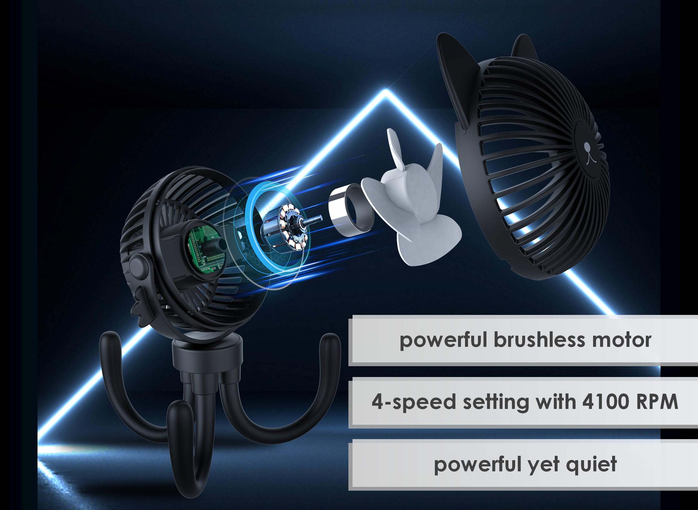 FANimal multicolor LED lights provide a gentle glow during nighttime use.