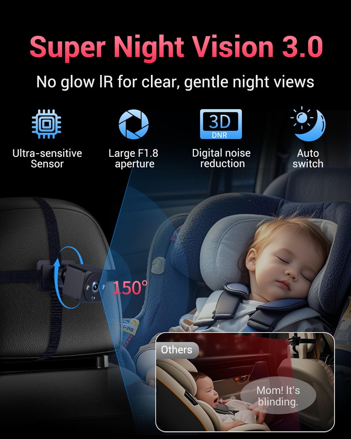 Faninso wireless CarPlay keeps you connected while monitoring the baby.