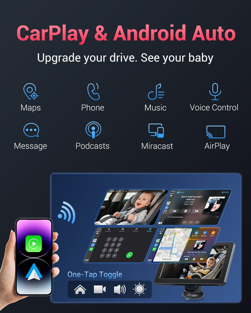 Faninso 7-inch touchscreen enables quick brightness and contrast adjustments.