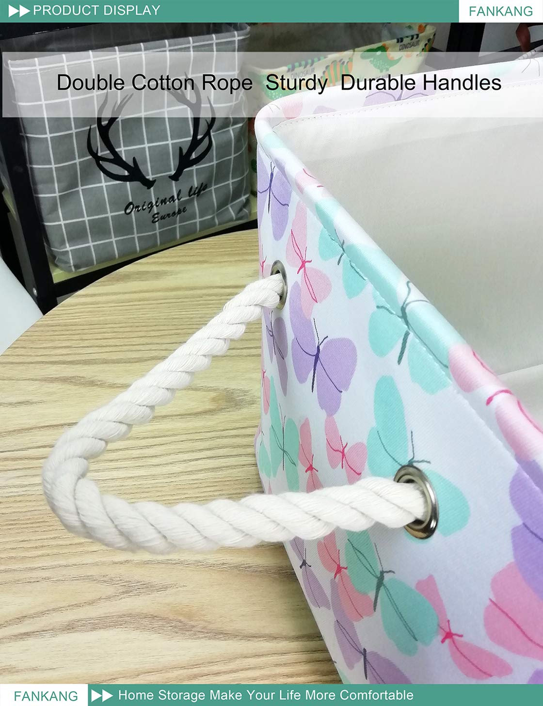 FANKANG Butterfly bin with towels, keeps nursery essentials tidy.