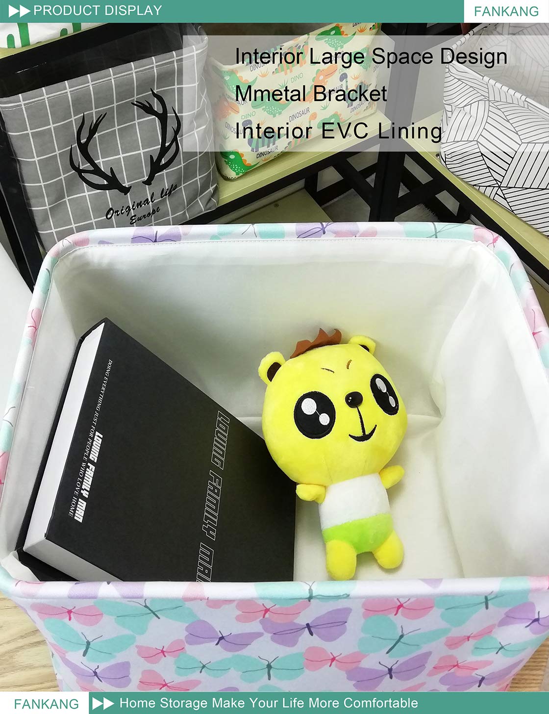 FANKANG Butterfly nursery storage bin in bedroom, versatile for toys.