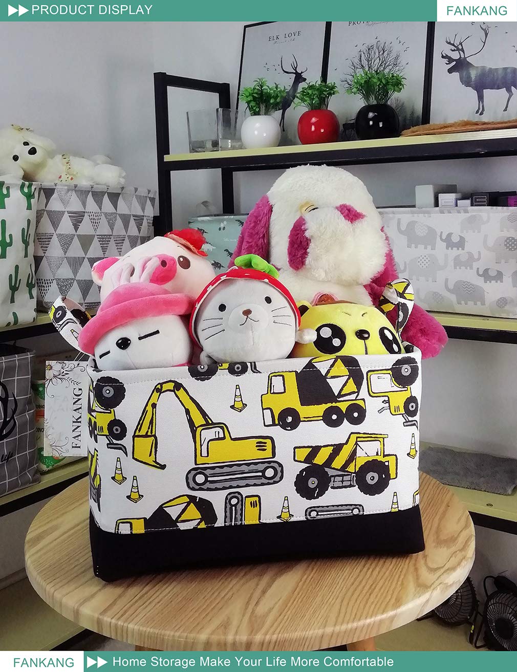 FANKANG fabric storage bin blends polyester canvas and linen for lightweight use.