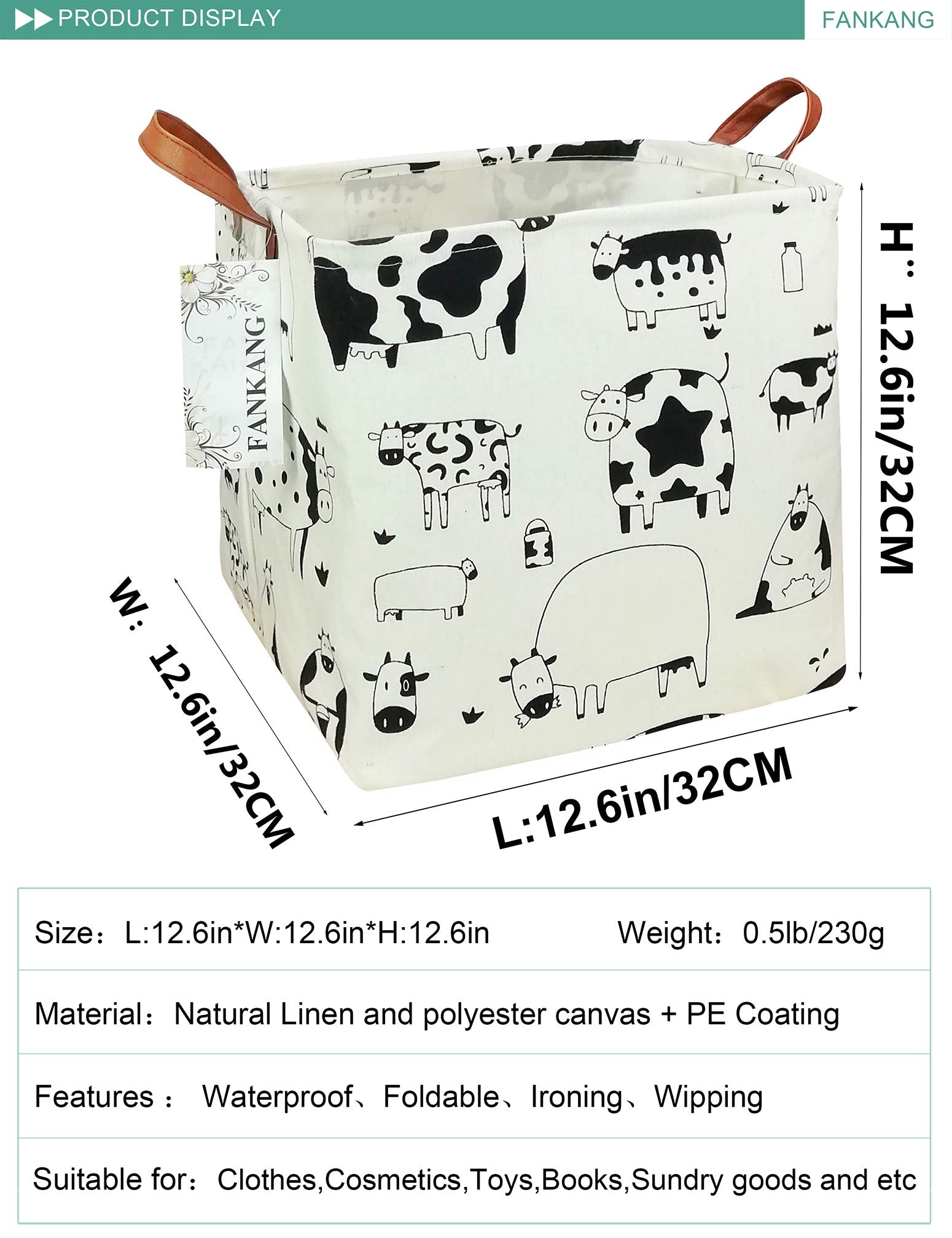 FANKANG Square Nursery Hamper double-handles for easy carrying