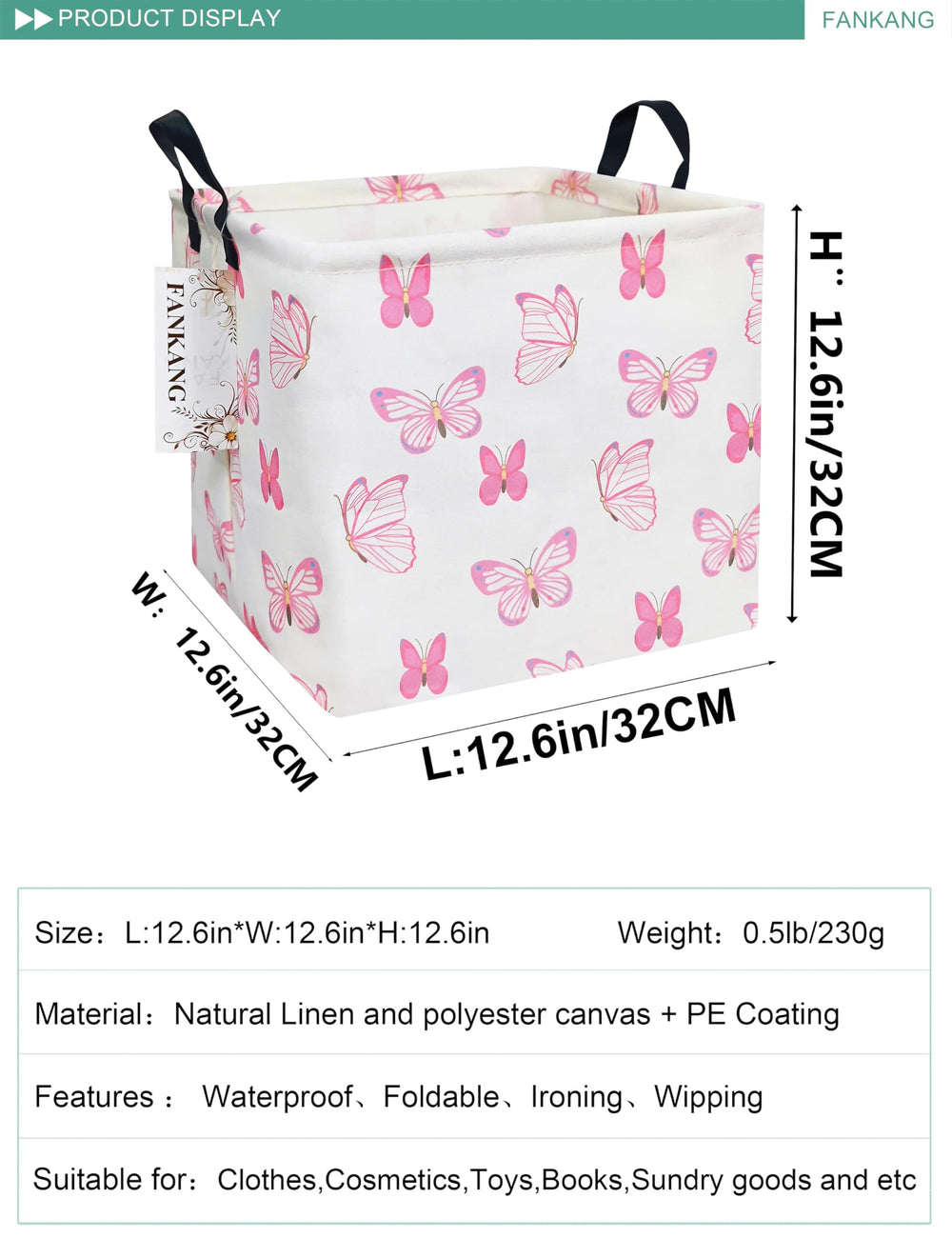 FANKANG square pink butterfly hamper open-top for quick toy access.