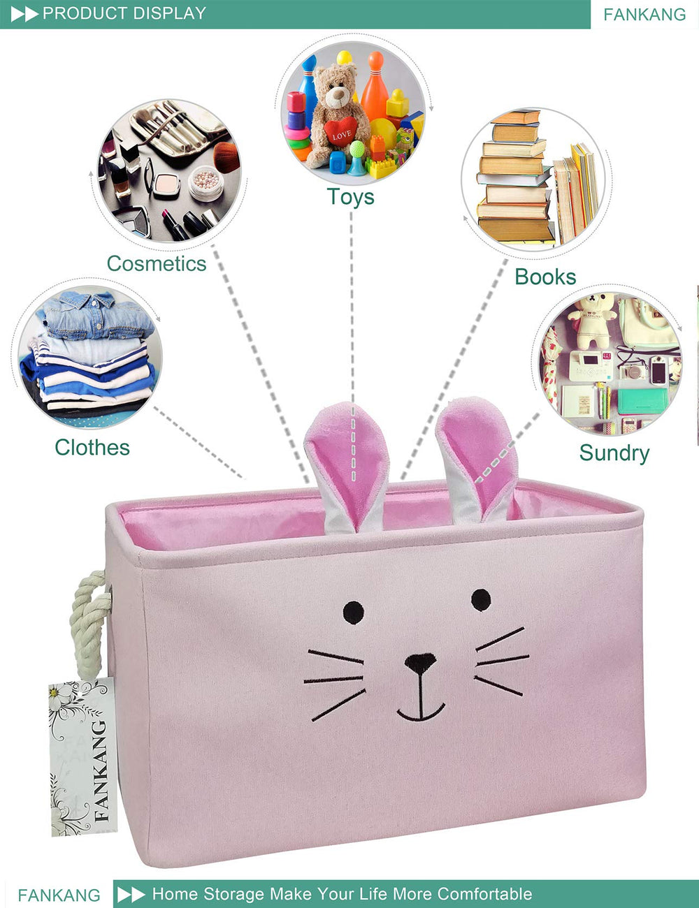 FANKANG collapsible storage bin folds flat for compact storage