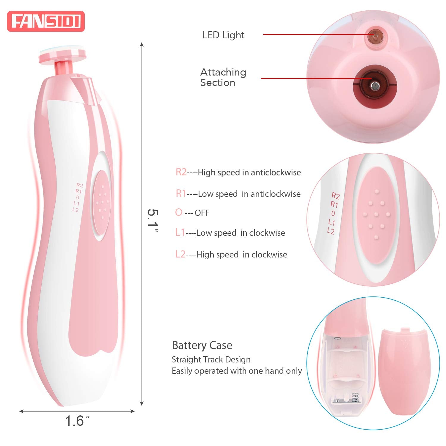 FANSIDI baby nail file with 10 grinding heads and essential attachments