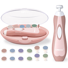 Fansidi baby nail trimmer in blush petal pink with LED light for gentle nighttime grooming.