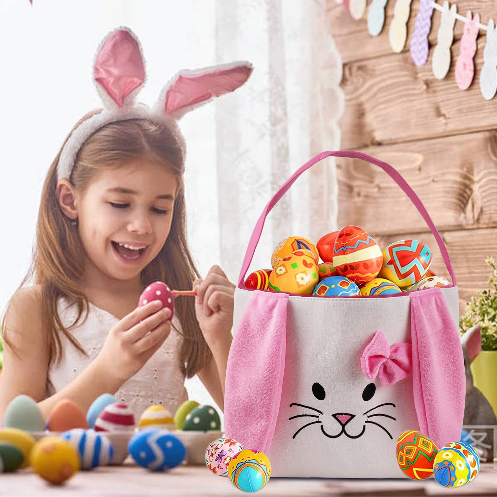 Fanunny Easter Bunny Basket canvas construction for durability and reuse.