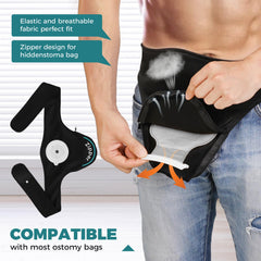 Fanwer ostomy belt inner pocket holding a pouch for stability.