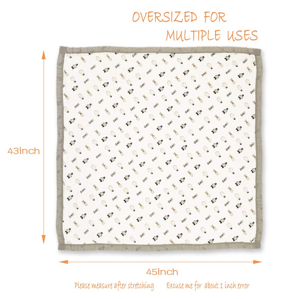 Farmer Mani swaddle blanket with animal pattern, safe printing for babies.