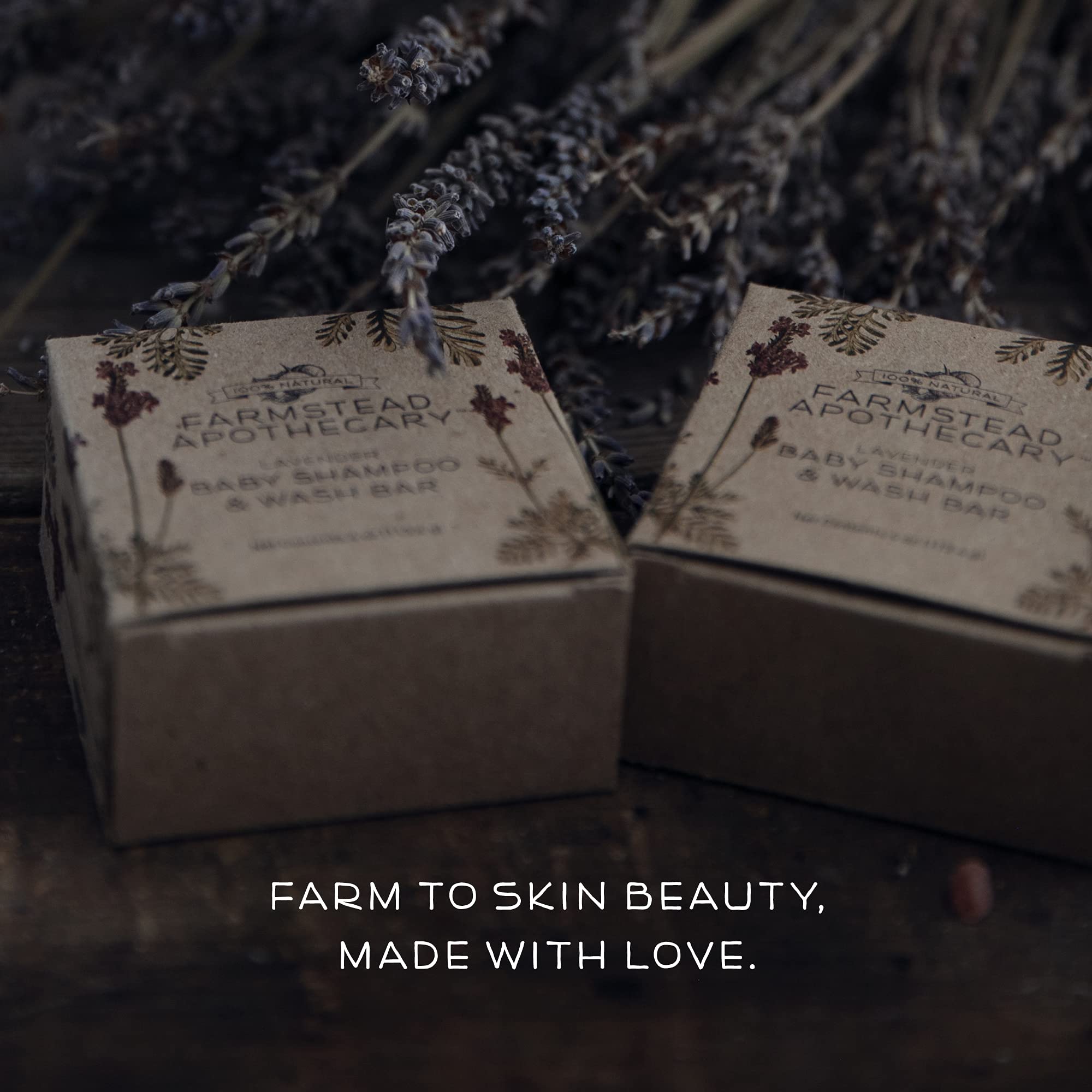 Farmstead Apothecary Baby Shampoo Bar lavender oil droplets on surface.