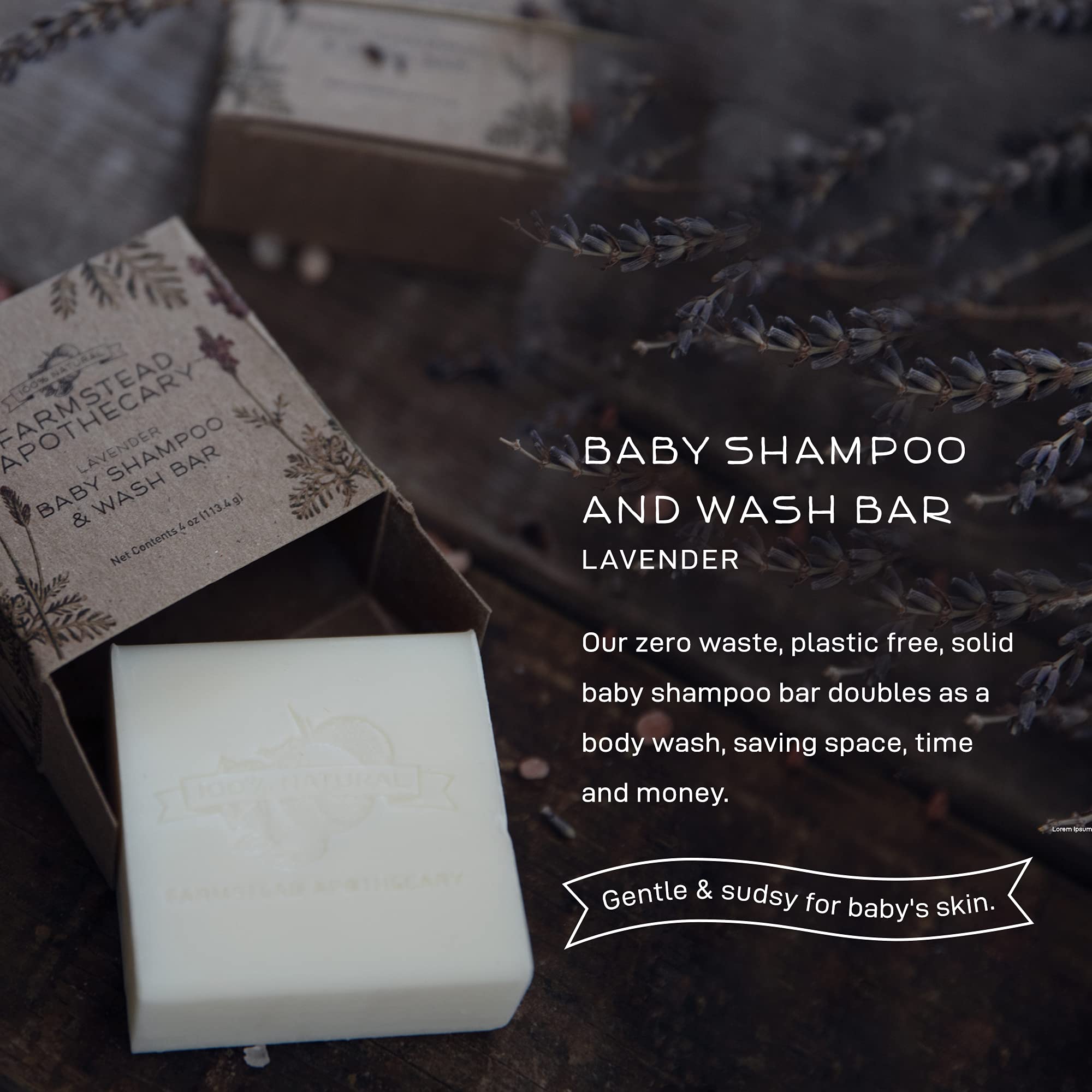 Farmstead Apothecary Baby Shampoo Bar solid form ideal for travel and on-the-go routines.