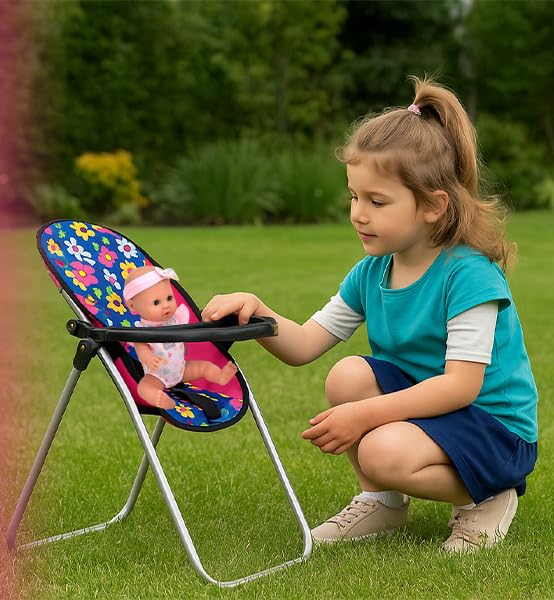 Fash N Kolor doll stroller flower swing image highlights easy on-the-go pretend outings.