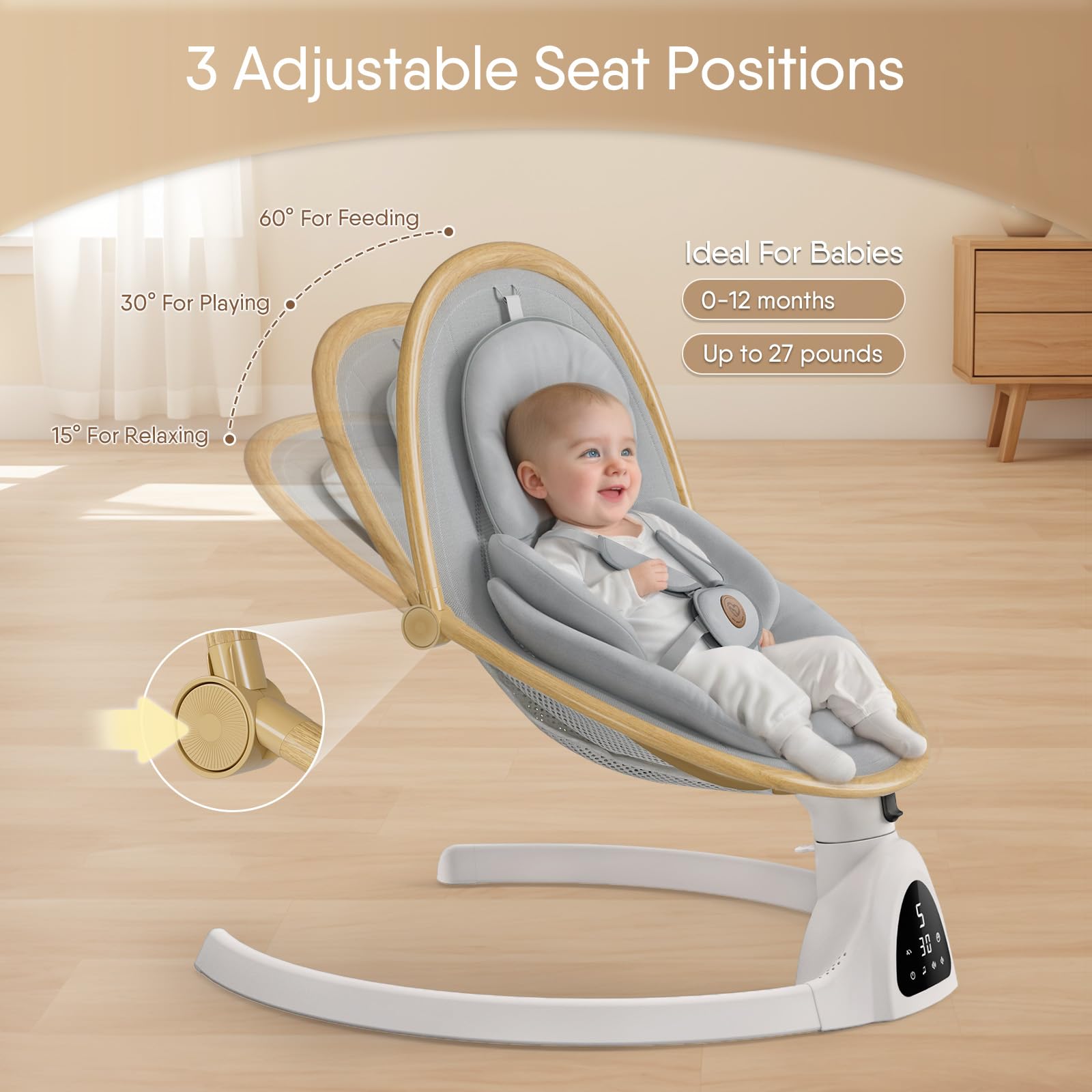 FasonBaby three seat positions adapt for relaxing, playing, and feeding