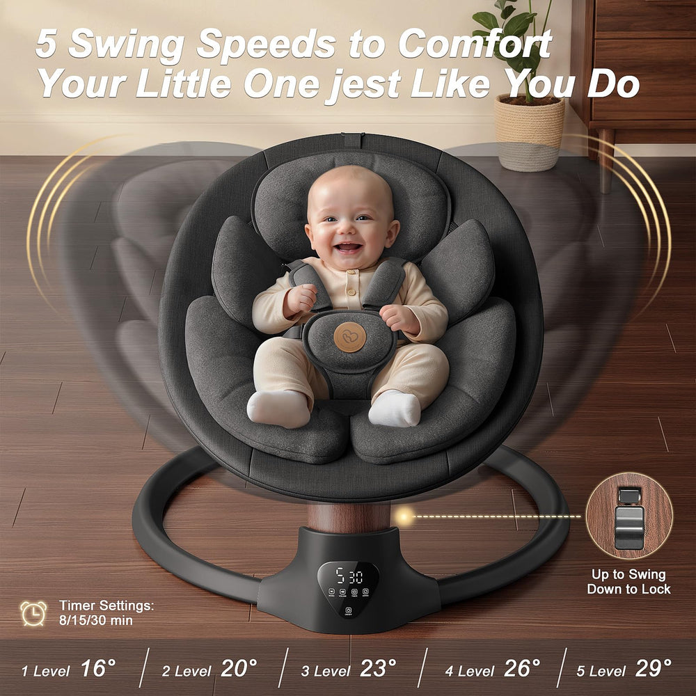 FasonBaby swing with Bluetooth plays melodies to soothe baby.