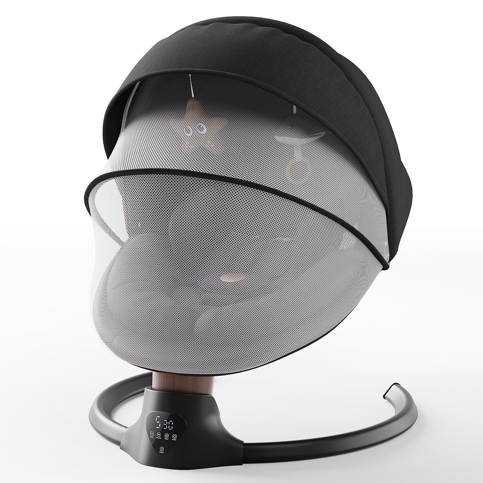 FasonBaby electric baby swing canopy and mosquito net protect during naps.