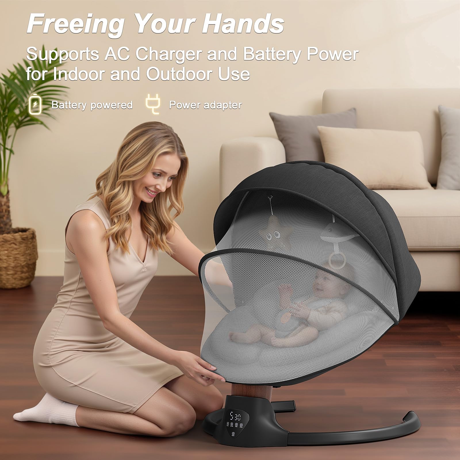 FasonBaby electric baby swing five-point harness enhances seating security.