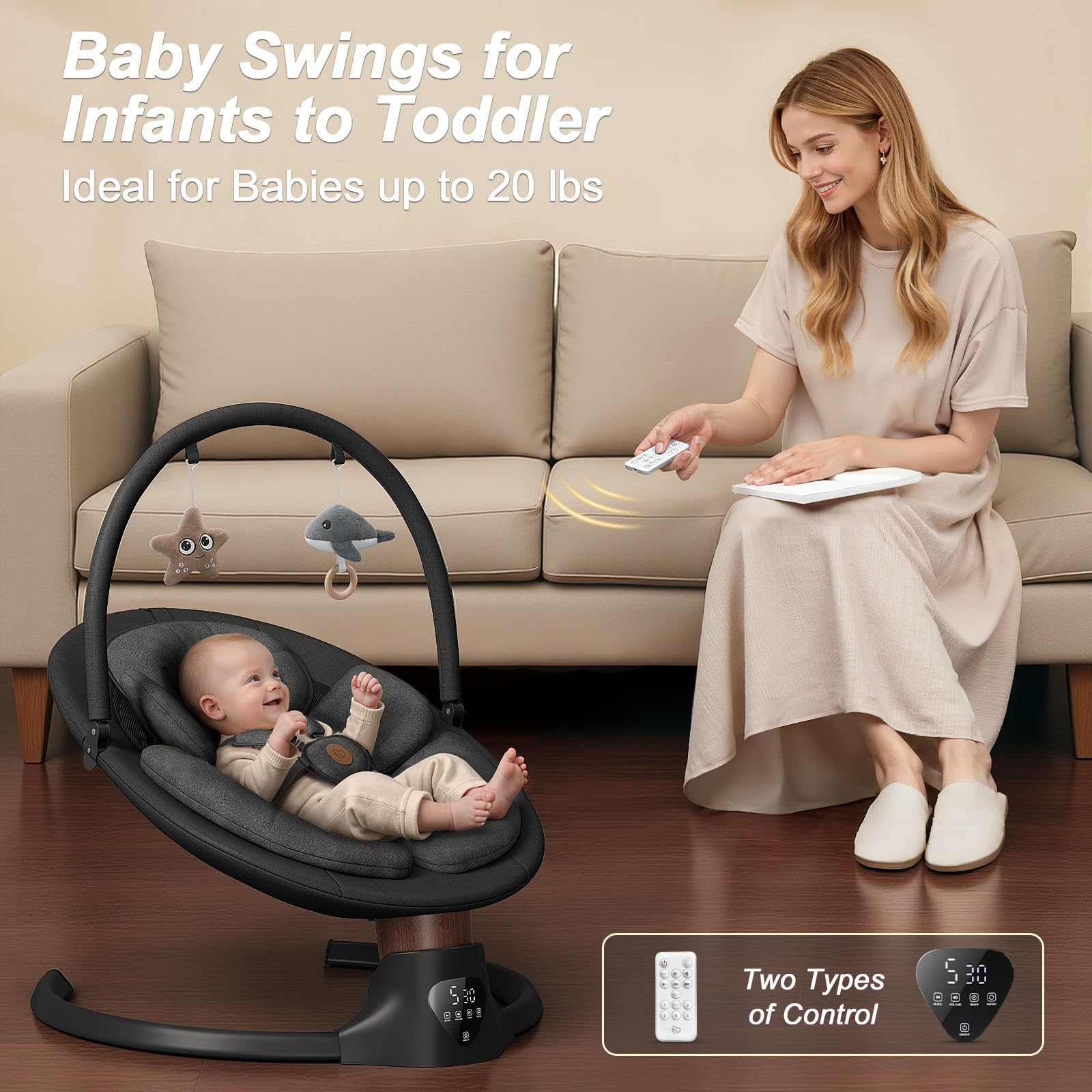 FasonBaby electric baby swing removable cushions support year-round comfort and easy cleaning.