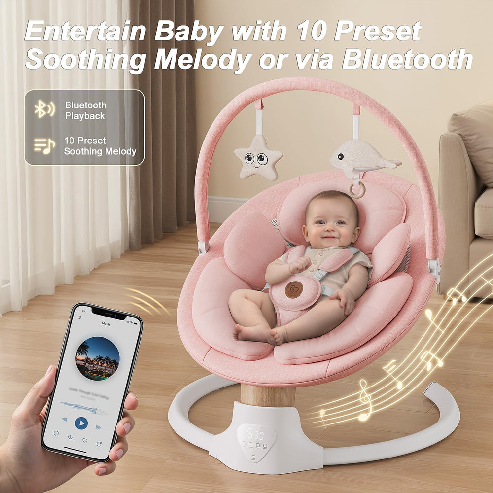 FasonBaby swing wood grain design adds warm, cozy aesthetic.