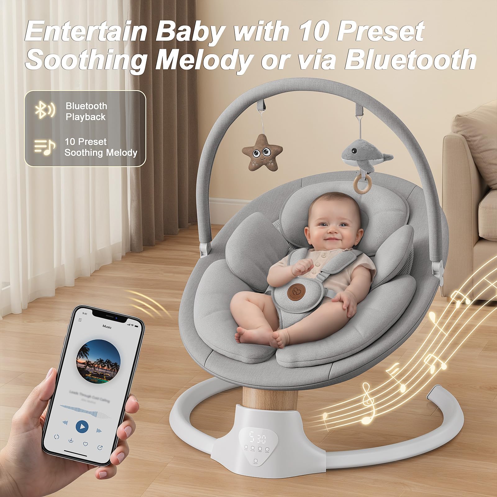 FasonBaby swing offering five speeds to tailor comfort for baby.