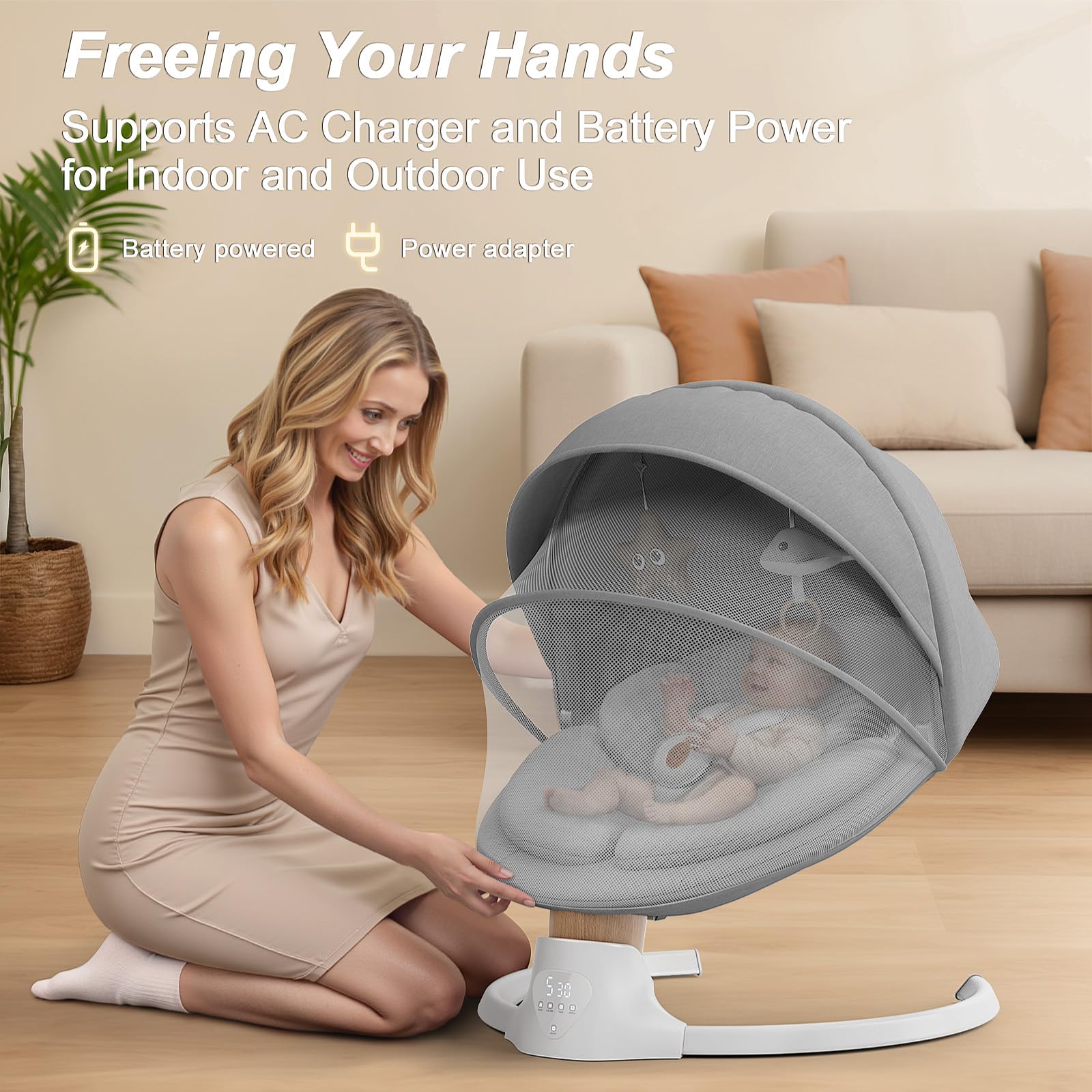 Indoor outdoor use capability of the FasonBaby swing with canopy.