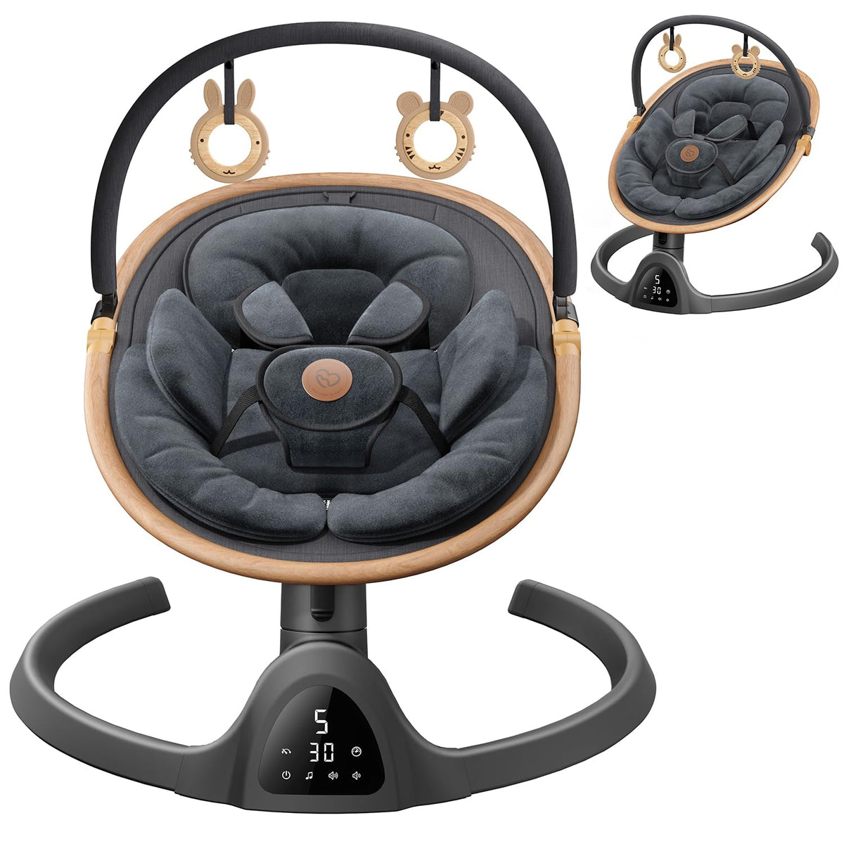 FasonBaby infant swing with wood grain design for a stylish nursery