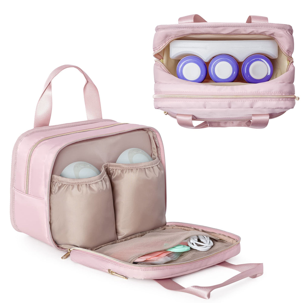 Fasrom breast pump bag with cooler, front view, ideal for on-the-go pumping.