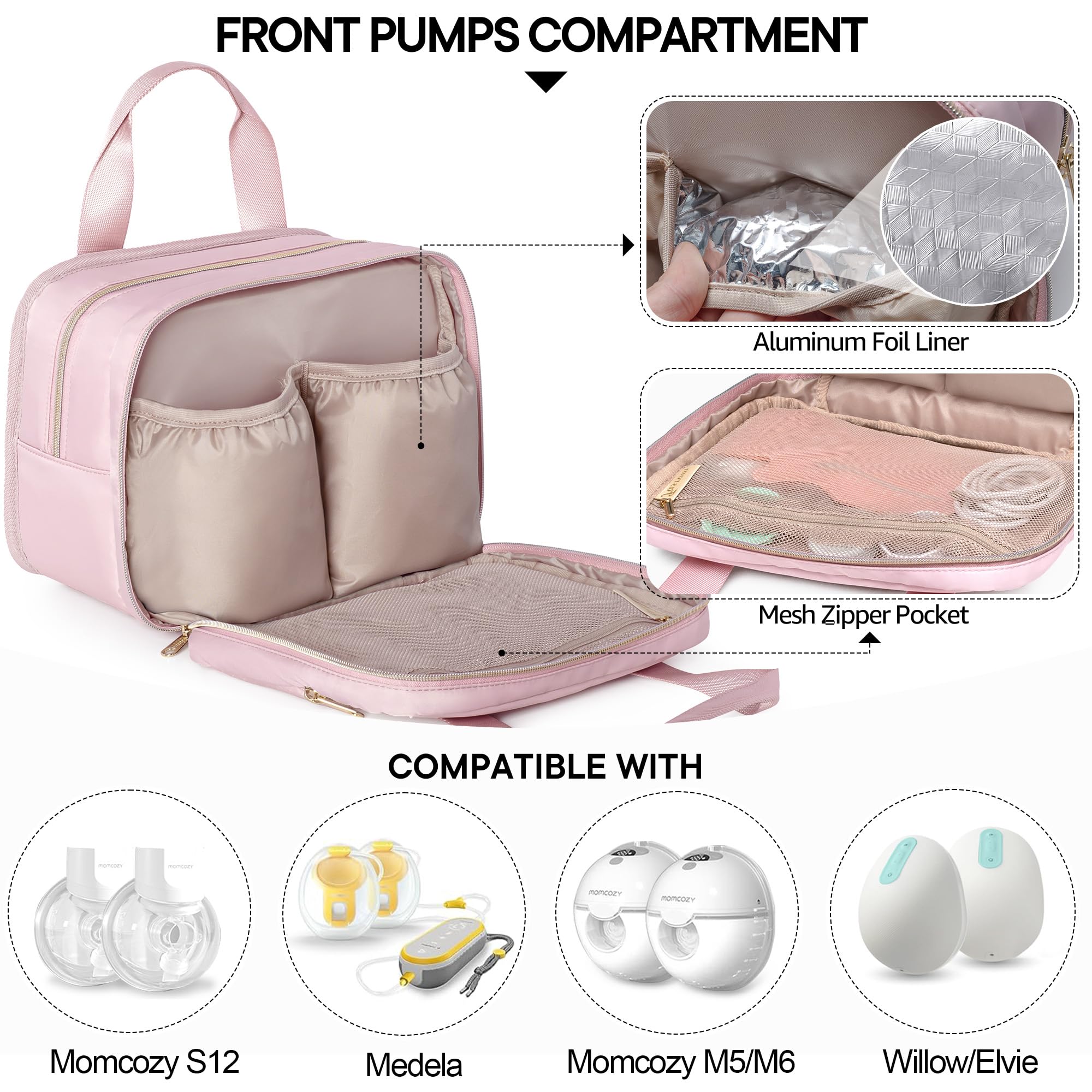 Fasrom bag interior shows padded elastic pockets for compatible pumps.