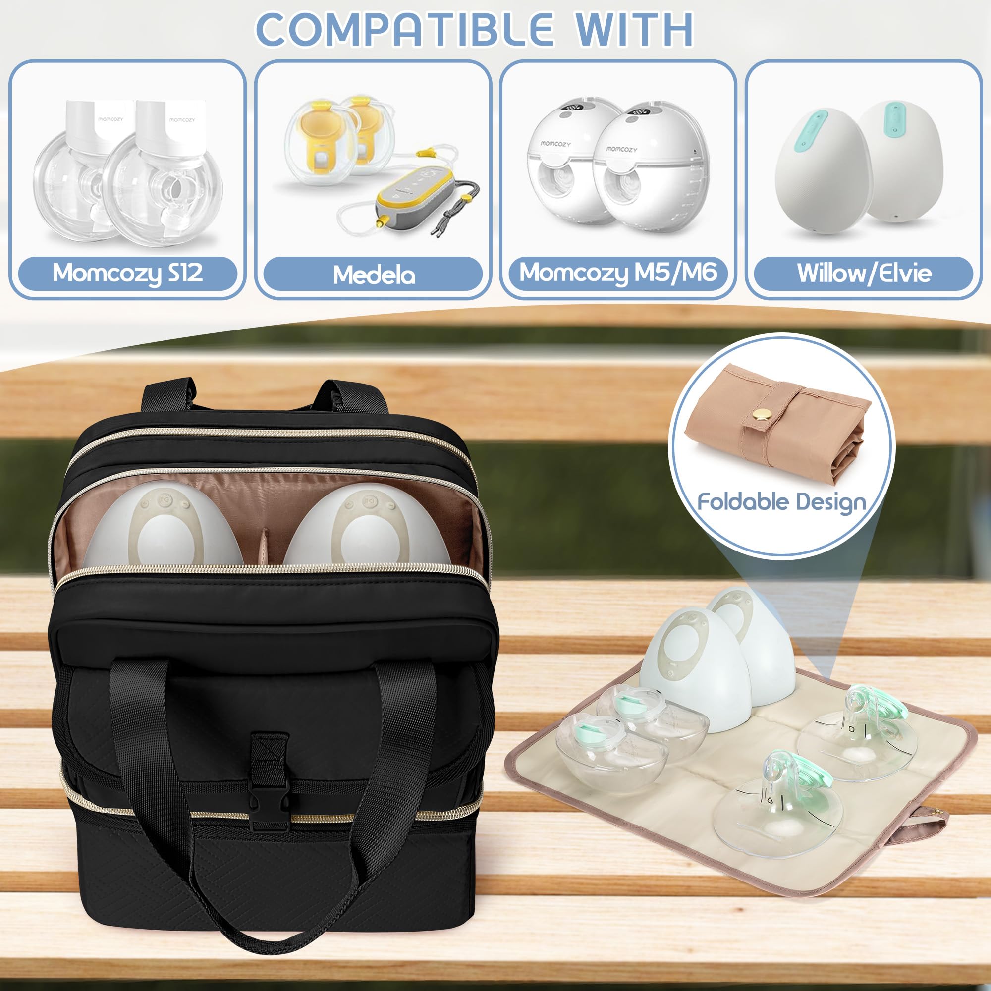 Fasrom wearable breast pump bag with double layers protects pumps and organizes accessories