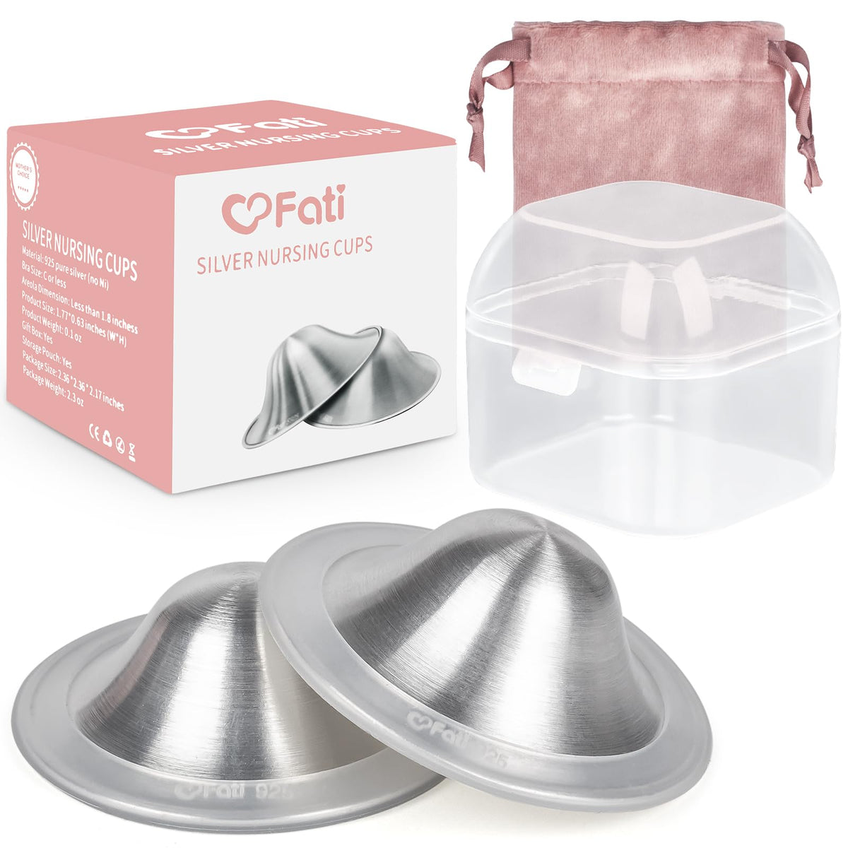FATI original silver nursing cups show a slim, skin-friendly design for comfortable feeds.
