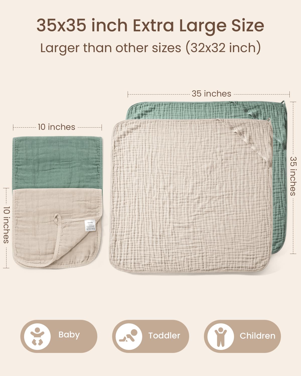 Faverdiiiy muslin texture closeup highlights 6-layer absorbent weave.