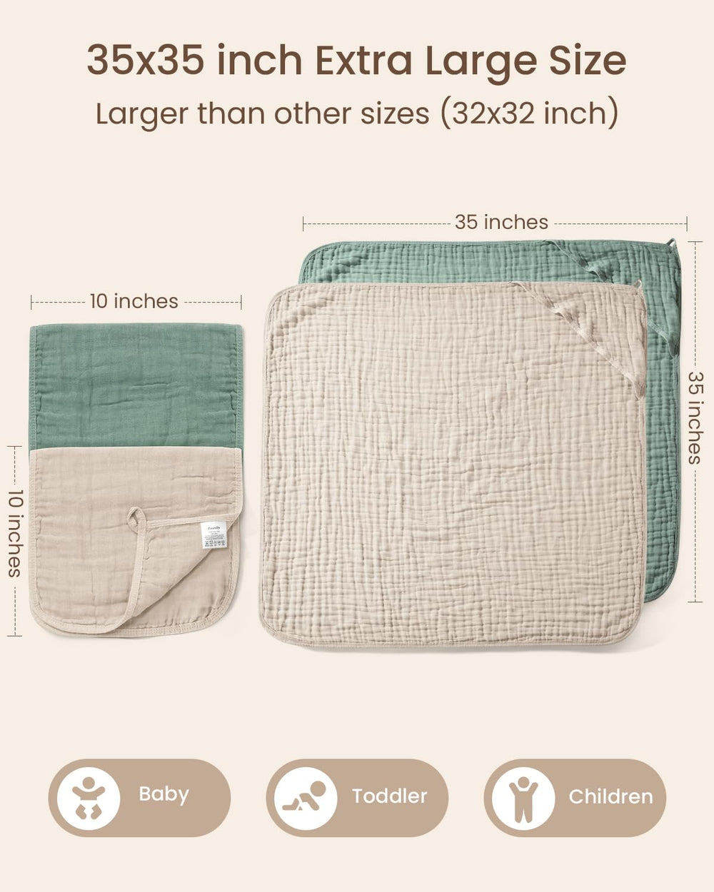 Faverdiiiy muslin texture closeup highlights 6-layer absorbent weave.