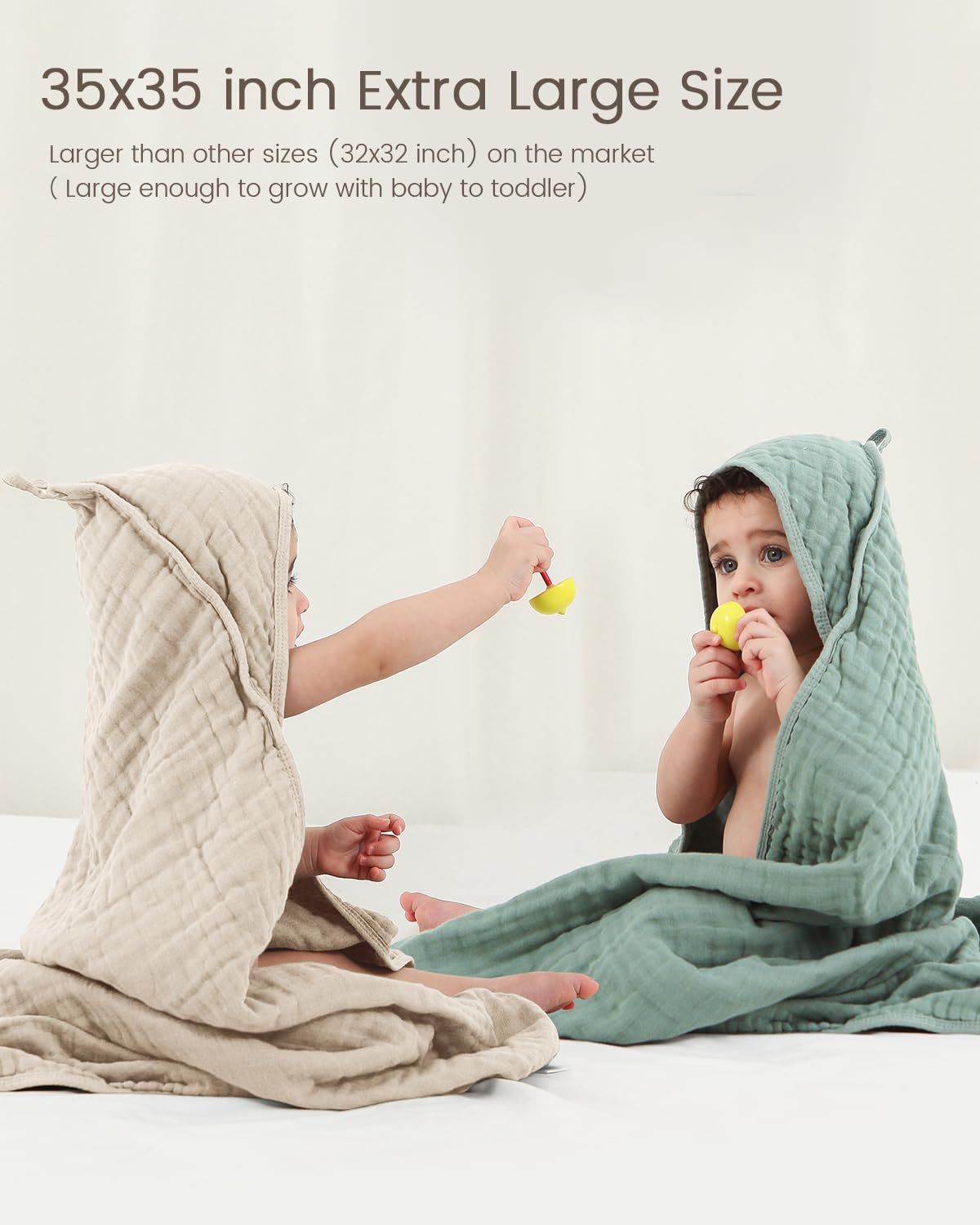 FAVERDIIY hooded towel showing 6-layer honeycomb embossing for fast absorption.