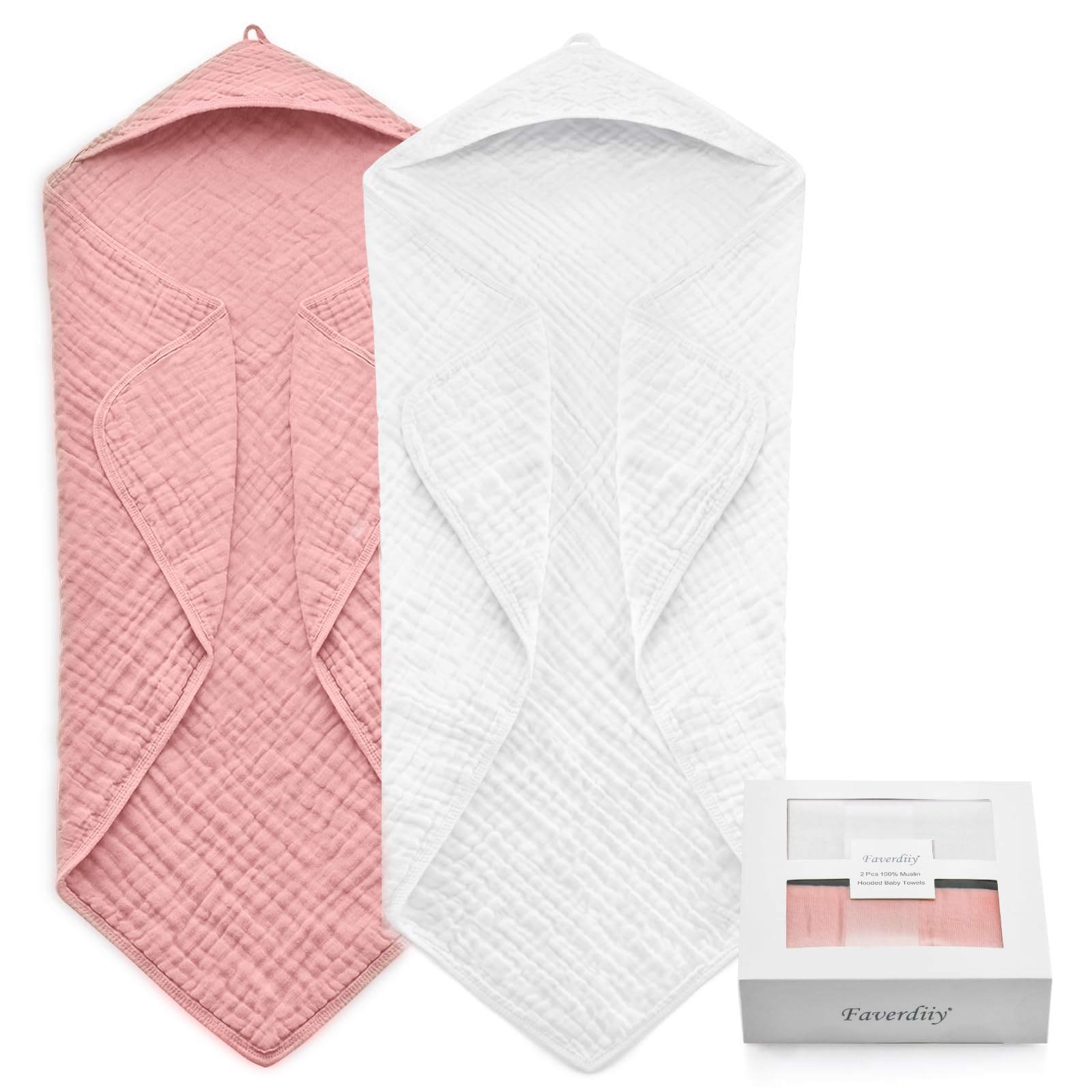FAVERDIIY dusty pink hooded muslin baby towel for newborn drying