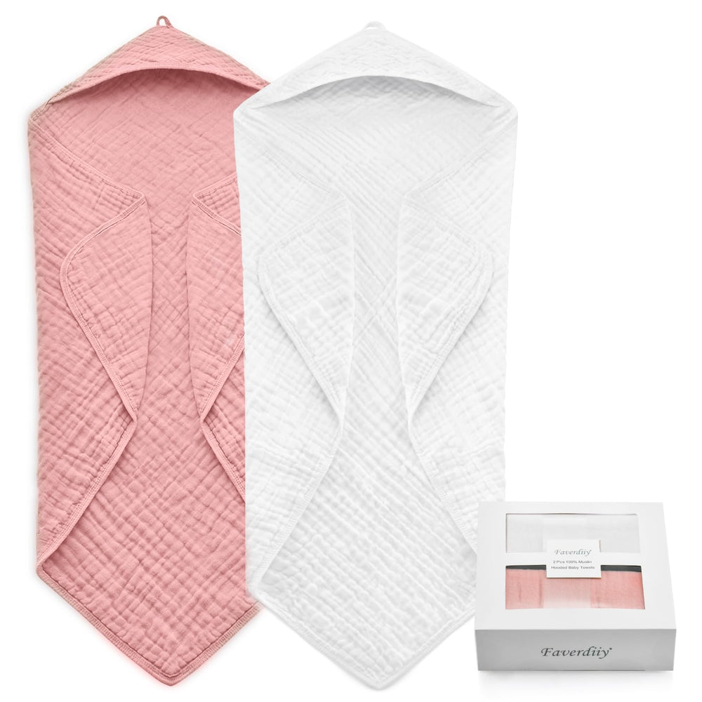 FAVERDIIY dusty pink hooded muslin baby towel for newborn drying