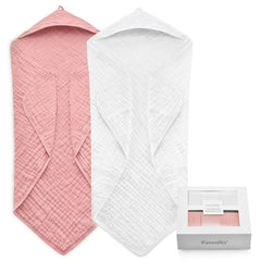 FAVERDIIY dusty pink hooded muslin baby towel for newborn drying
