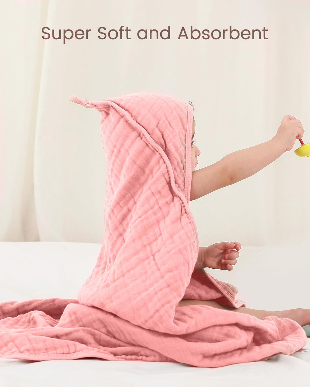 FAVERDIIY white hooded muslin baby towel for quick drying after bath
