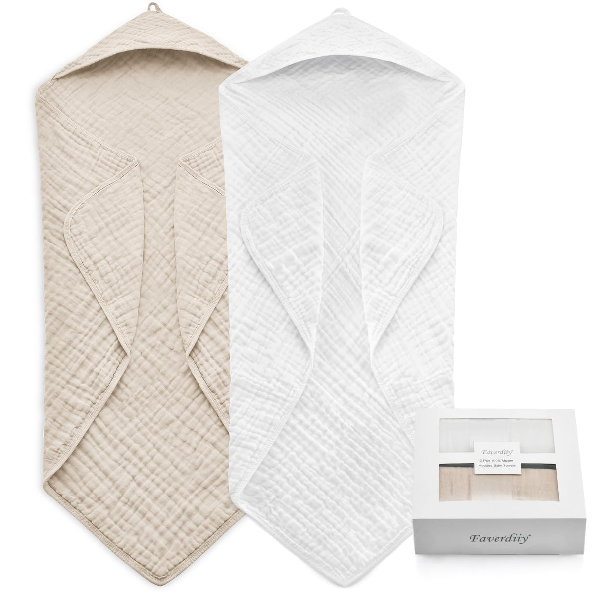 FAVERDIIY newborn hooded towel texture closeup shows soft muslin weave for gentle skin.