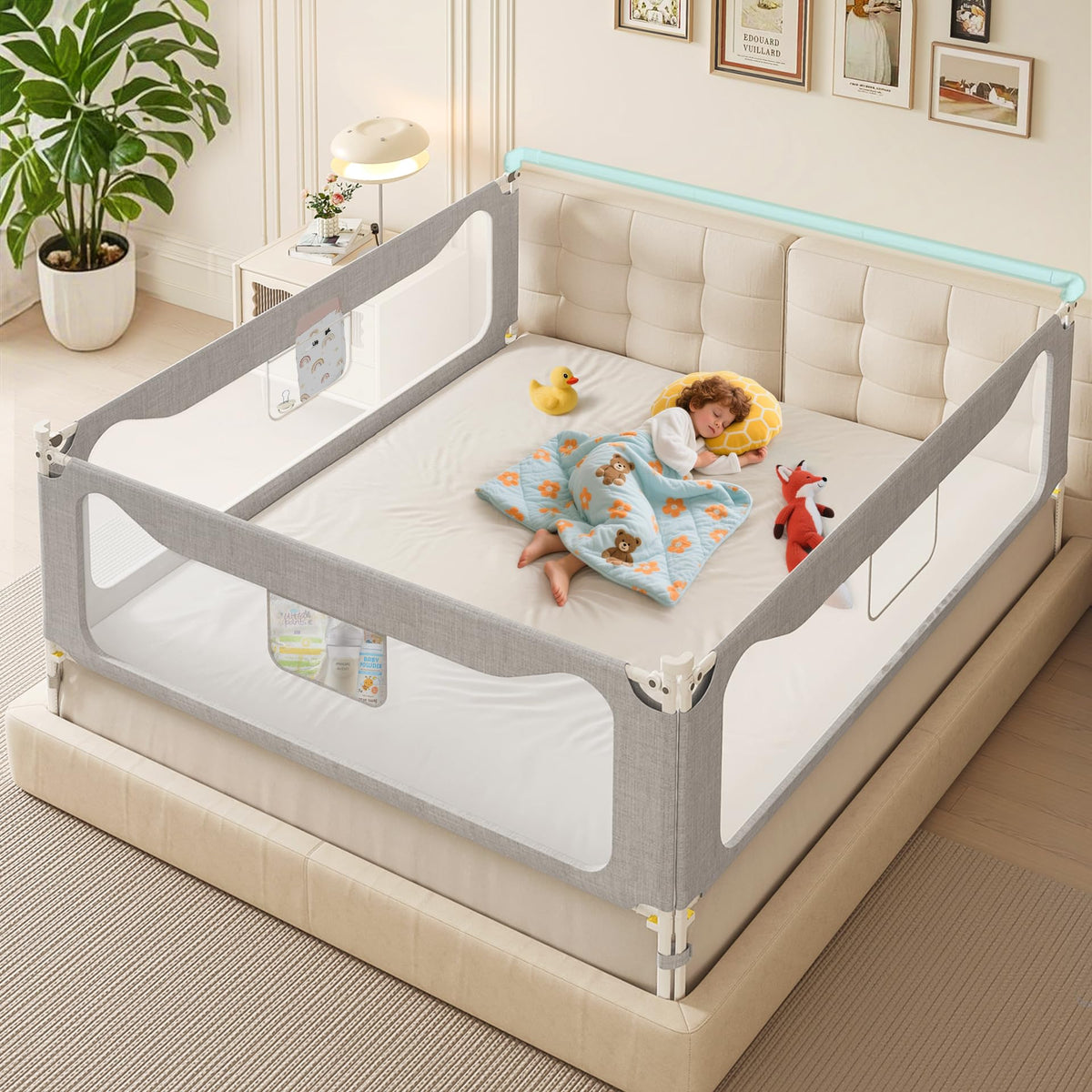 FAVIRZCE queen bed rail three-side guard assembled for secure sleep
