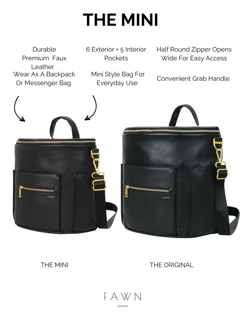 FAWN DESIGN Mini Diaper Bag interior pockets organize baby gear for quick access.