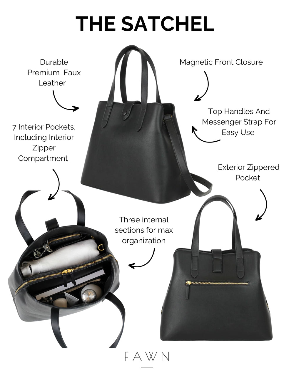 FAWN DESIGN Satchel Diaper Bag side pocket opening highlights easy-access storage for errands