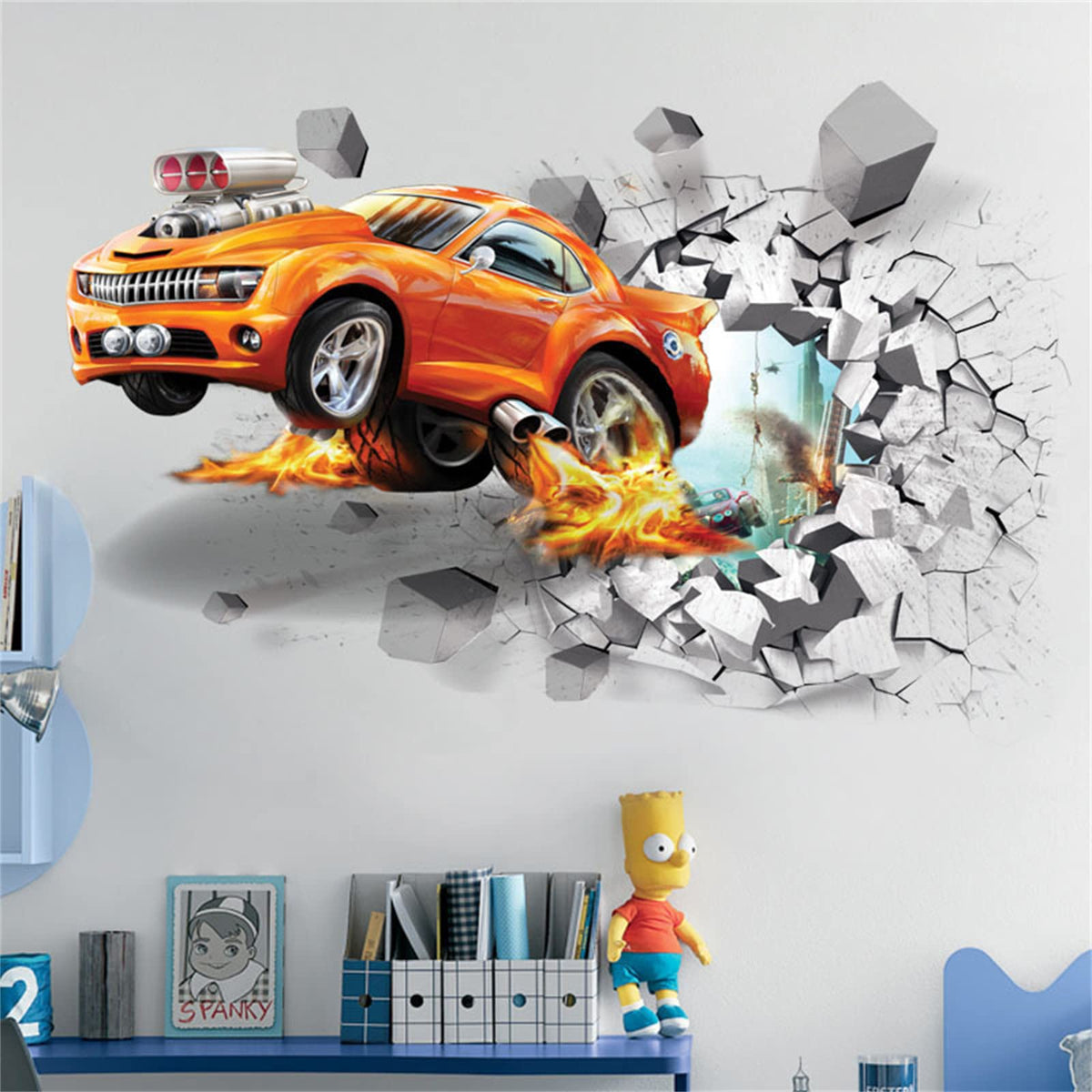 FAYYGYH dynamic car wall sticker with 3D depth on a smooth wall for visual impact