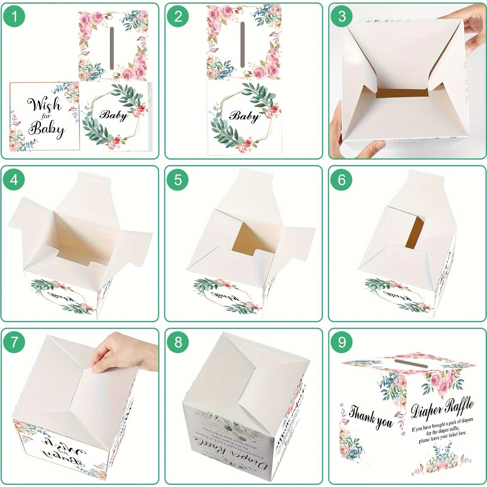 FCDECOR diaper raffle box easy setup showing folded sides