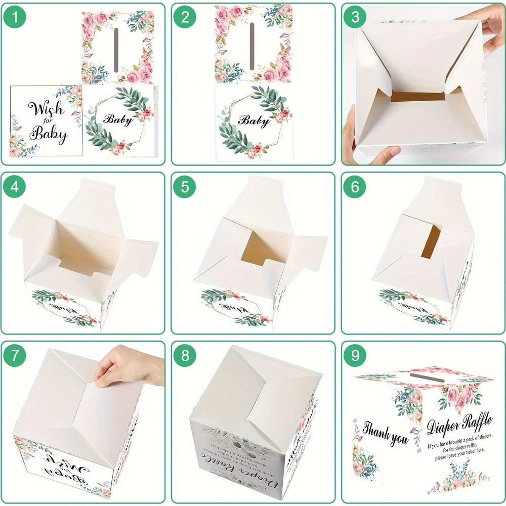 FCDECOR diaper raffle box easy setup showing folded sides