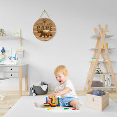 Fcimu bear-themed nursery wall art adds cozy charm to a boys' room.