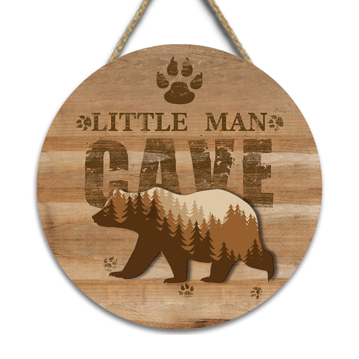 Fcimu Little Man Cave Sign with bear motif for rustic nursery charm.