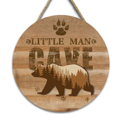 Fcimu Little Man Cave Sign with bear motif for rustic nursery charm.
